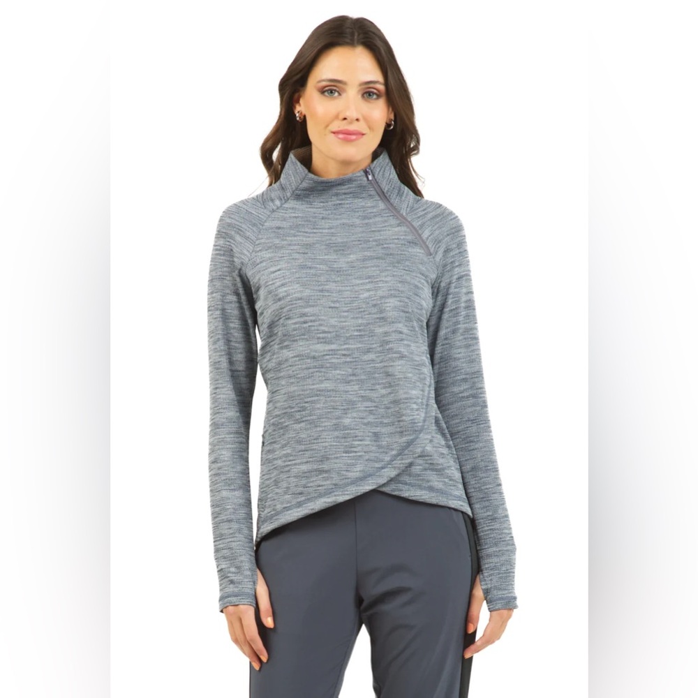 IBKUL Women's Heathered Gray Asymmetrical High-Neck Sweater Size Medium